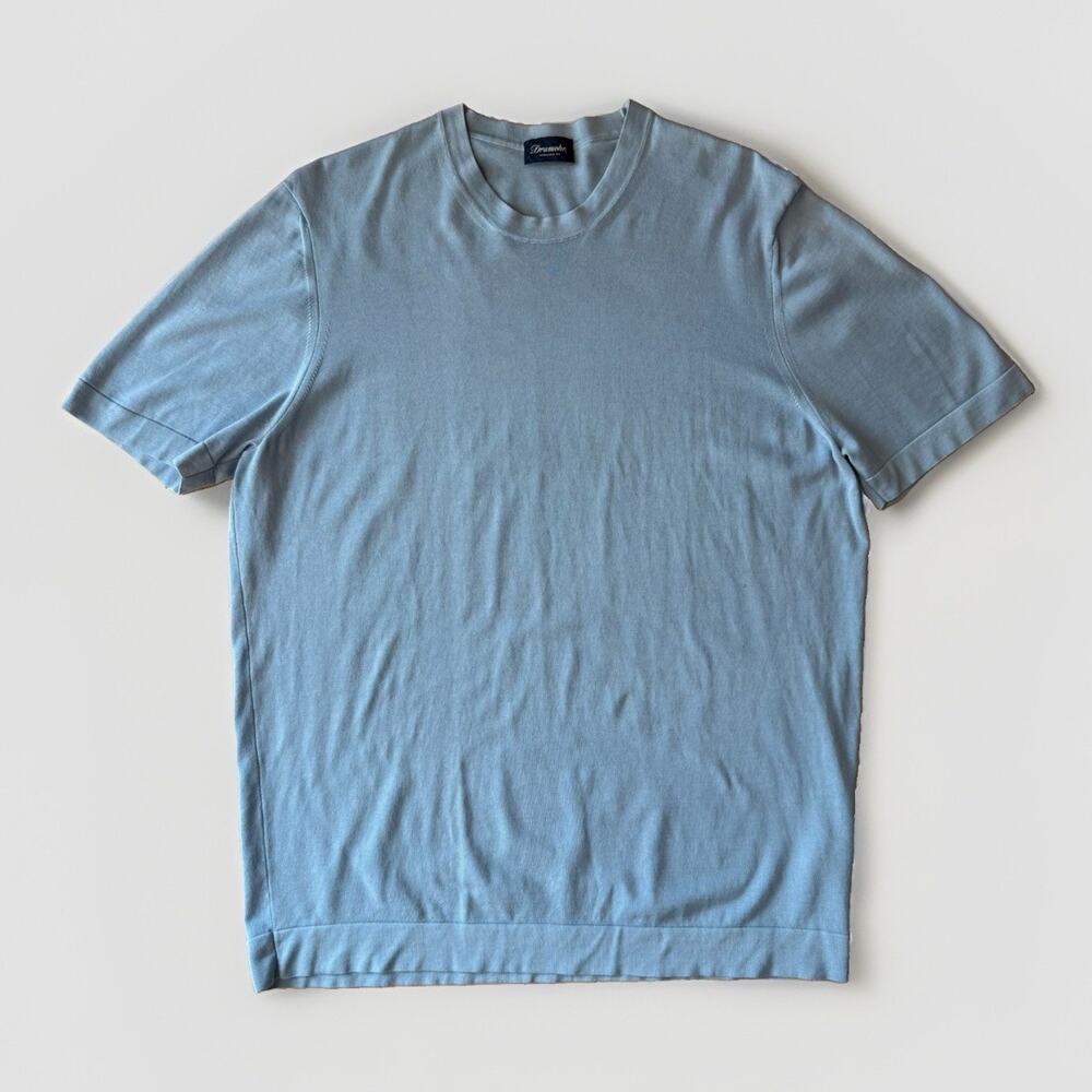 Drumohr Shirt Medium Blue Cotton Made in Italy Summer Quiet Luxury